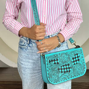 Bolso Bandolera de Cuero Genuino Hecho a Mano con Diseño de Tablero de Ajedrez, Precio de Fábrica 2026, Perfecto para Uso Diario - Product Image 4