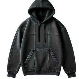 Sweat-shirt à capuche pour homme en molleton noir respirant, coupe-vent, imperméable, à manches régulières, couleur unie, tissu lavé, hiver - Product Image 1