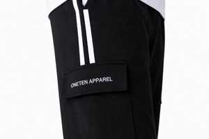ONETEN APPAREL <b>Men's</b> Black Polyester Lightweight Embroidered Sweatpants <b>White</b> Side Stripe Cargo Pocket <b>Joggers</b> Casual Trousers - Product Image 3
