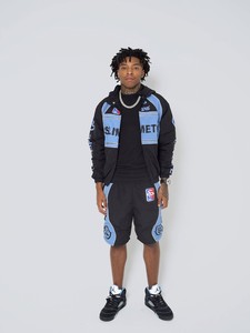 Men's Blue Black Design Nylon Hooded Windbreaker <b>Set</b> Black Blue Letter Print Zipper Closure Regular Fit All Seasons Outdoor Wear - Product Image 5