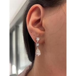 Pear Cut Diamond Drop <b>Earrings</b> in White Gold Three Stone <b>Dangle</b> <b>Earrings</b> Elegant Bridal Wedding Jewelry Luxury Statement <b>Earring</b> - Product Image 4