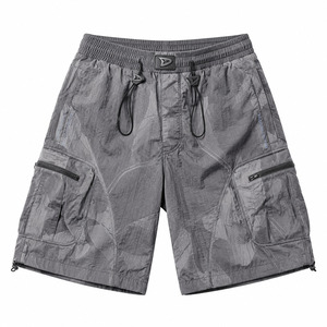 <b>Silver</b> Grey Parachute Cargo <b>Shorts</b> Men (Homme) Y2K Baggy Crinkle Nylon Streetwear Multi-Pocket Drawstring Low MOQ Wholesale - Product Image 3