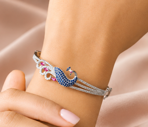 Luxury Peacock <b>Bracelet</b> in Rhodium-Plated 925 Sterling Silver Elegant Bird Design Women's Jewelry Handmade Bulk Product - Product Image 1