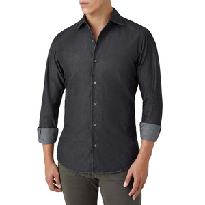 Men Dark Gray Long Sleeve Dress <b>Shirt</b> Turn-down Collar 100% Cotton Anti-Wrinkle Smart Casual Full Sleeve Solid <b>Color</b> Denim <b>Shirt</b> - Product Image 1