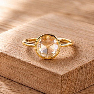 Bague de fiançailles solitaire en diamant de laboratoire certifié IGI, taille ronde rose, monture couronne en or massif 10K/14K/18K, pureté E VVS - Product Image 1