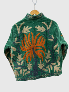 Chaqueta de Terciopelo con Bordado Floral a Mano, Cuello Mandarín, Manga Larga, Talla Grande, Abrigo de Otoño para Mujer, Estilo Prairie Chic - Product Image 2