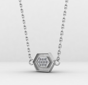 Colgante de Plata 925 de Alta Calidad con Diseño de Panal Hexagonal, Engaste Central de Circonita Cúbica, Relleno de Resina para Cenizas, Joyería de 10x14mm - Product Image 4