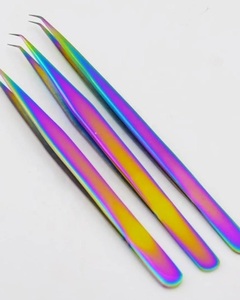 Pince à cils chirurgicale Ovexa en acier inoxydable arc-en-ciel, pointe incurvée, précision lisse, 10 mm, extension de fibres de haute qualité - Product Image 1