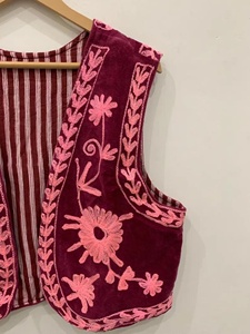 <b>Velvet</b> Cotton Suzani Vest Embroidered Boho Waistcoat Sleeveless Ethnic <b>Jacket</b> Bohemian Festival Vest Gypsy Style Handmade - Product Image 3