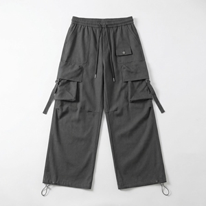 Pantalon cargo gris avec bretelles |   Pantalon cargo à jambes larges et multi-poches |   Pantalons streetwear surdimensionnés |   Fabricant OEM personnalisé - Product Image 1