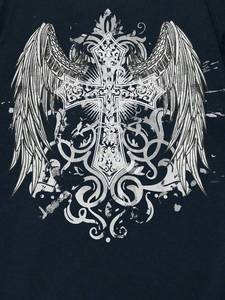 เสื้อยืดคอตตอนพิมพ์ลายตามสั่งสำหรับผู้ชาย ลายกราฟิก Angel Cross เสื้อยืดโอเวอร์ไซส์สำหรับผู้ชาย สไตล์สตรีทแวร์สีเข้ม เนื้อผ้านุ่ม ผลิตเสื้อผ้าคุณภาพ - Product Image 3