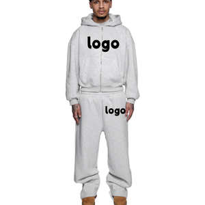 Fleece Heavy Weight Sweatpants and Hoodie <b>Set</b> Boxy Oversized Two Piece Zip up Hoodie Joggers <b>Sets</b> Men - Product Image 5
