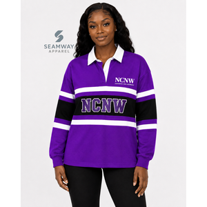 Camiseta de rugby extragrande de bloques de color para mujer NCVW, manga larga, cuello vuelto, bordado con letras griegas, jersey universitario - Product Image 5
