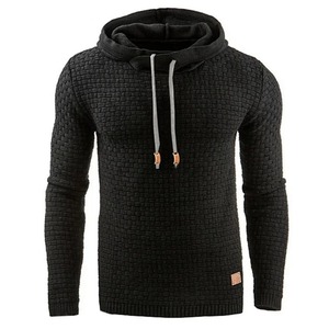 Sweat-shirt à capuche en tricot gaufré blanc pour homme, coupe classique, décontracté, pour l'automne, couleur unie, manches longues, 2027 - Product Image 5