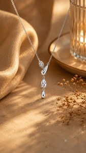 Pendentif goutte minimaliste en pierre naturelle et zircone, argent sterling 925, cadeau de fiançailles élégant pour femme - Product Image 6