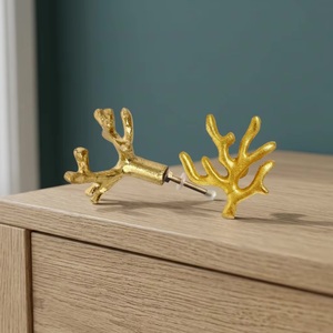Golden Coral Branch Shape Cast Iron Eco-Friendly Multi-Function Furniture Handle for Drawer Dresser Industrial Design Easy - Product Image 1