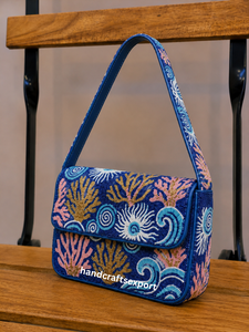 Sac à bandoulière tendance en perles de récif marin, léger, résistant, écologique, fait main et de luxe |   Sac à main brodé |   Conception de logo personnalisé - Product Image 1