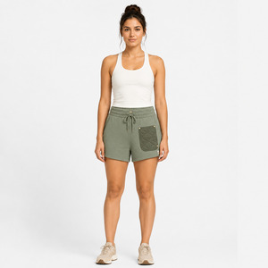Shorts de Punto de Cintura Baja para Mujer, con Bolsillos, Cierre con Cordón, Color Sólido, Casuales, Transpirables, Mezcla de Algodón y Spandex, Verde - Product Image 4