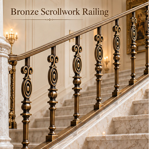 Rampe en bronze classique avec balustres ovales à médaillon et embouts à double courbure, main courante et balustrade en métal - Product Image 1