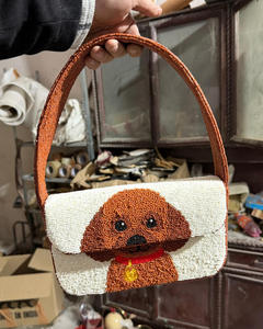 Handmade Poodle Dog Beaded Shoulder Bag Ivory Brown <b>Puppy</b> Portrait Red <b>Collar</b> Handbag Women Wholesale OEM Private Label - Product Image 2