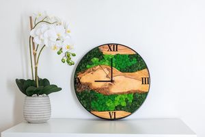 Rustic Wood Slice Wall <b>Clock</b> Scenic Forest Design Analog Quartz Timepiece Round Wooden Decor for Living Room moss <b>clock</b> - Product Image 3