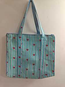 Motif Print Quilted Kantha Cotton Tote <b>Bag</b> with Contrast Handles Reusable Shopping Travel Shoulder <b>Bag</b> - Product Image 3
