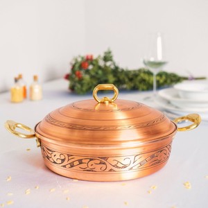 Elegant Handmade <b>Copper</b> Serving Casserole with Lid Brass Grip Handles Classic Kitchen Cookware for Dining <b>Table</b> Home and Hotels - Product Image 1