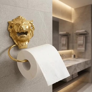 Portarrollos de Papel Higiénico de Hierro Fundido con Cabeza de León Dorada, Moderno, Impermeable, para Montar en la Pared, Accesorio Glamuroso para Baño - Product Image 2