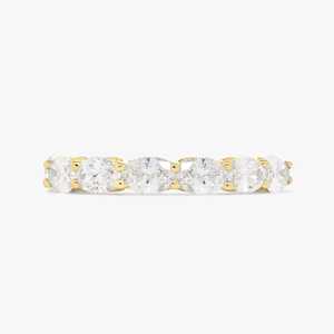 Bagues demi-éternité empilables, diamants de laboratoire taille ovale East West, alliances délicates assorties, bijoux fins en or massif 14K 18K - Product Image 1