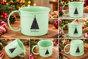 Blue Enamel <b>Mug</b> Merry Christmas Tree Design <b>Novelty</b> Cup for Home Use - Product Image 5