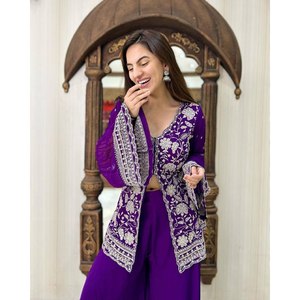Ensemble haut et bas en mousseline de soie pour femme, taille XL, couleur violette, pour soirée, avec dupatta - Product Image 5