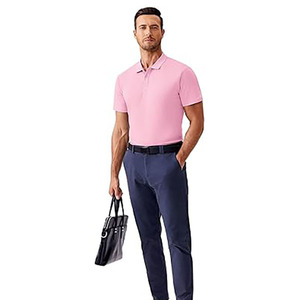 Polo rosa claro para hombre – Camiseta clásica de algodón informal de manga corta - Product Image 4