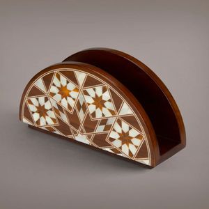 Handcrafted Wooden Napkin <b>Holder</b> Mosaic Inlay Pattern Decorative <b>Tissue</b> Organizer Tabletop Dining <b>Kitchen</b> Storage Stand - Product Image 1