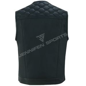 Gilet de moto en cuir véritable pour homme, coupe diamant, fermeture éclair, plusieurs poches, doublure intérieure en polyester - Product Image 5