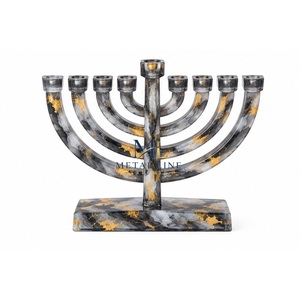 Ménorah en résine marbrée rose, 9 branches, vente en gros, porte-bougie de Hanouka de luxe, cadeau de Hanouka israélien, fournisseur de décoration intérieure - Product Image 5