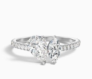 Toi Et Moi <b>Ring</b> <b>Two</b> <b>Stone</b> Moissanite <b>Ring</b> 925 Sterling Silver Yellow Gold Plated Engagement <b>Ring</b> Dainty Minimalist Promise <b>Ring</b> - Product Image 1