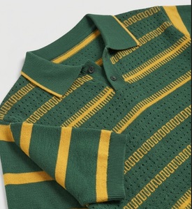 Camiseta polo a rayas de punto para hombre, mezcla de algodón, transpirable, ropa informal de verano, manga corta - Product Image 2
