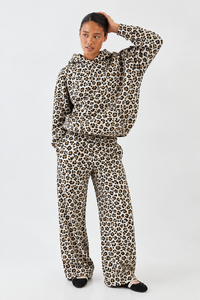 Women’s White Yellow <b>Leopard</b> <b>Print</b> <b>Hoodie</b> Wide Pants Tracksuit Set Casual Two Piece Pullover Sweatshirt Women's Matching Fashion - Product Image 1