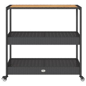 Carrito de Bar de 3 Niveles de Ratán Sintético Negro y Madera Maciza de Acacia para Cocina - Product Image 5