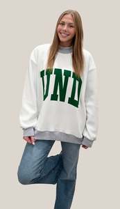Women's <b>Oversized</b> Heavyweight Mock Crew Neck Sweatshirt White Green Letter Print 360GSM Cotton Long Sleeve Winter Summer Casual - Product Image 6