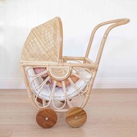 Poussette pour poupées en rotin, jouet interactif pour enfant, fabriqué à la main en canne naturelle, poussette pour poupées