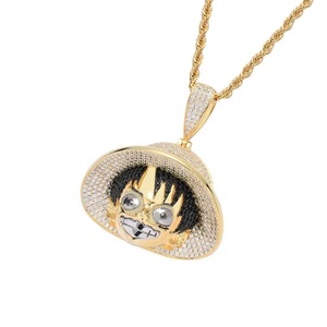 Collier pendentif plaqué or style Hip Hop, forme de dessin animé mignon avec moissanite glacée, idéal pour cadeau de fête ou bijou. - Product Image 4