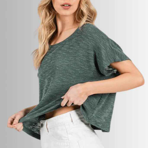 Women's Loose O Neck Women's Oversize Crop T-Shirts Lightweight Cotton Solid <b>Distressed</b> Washed Crop <b>Top</b> Women's Boxy Shirt - Product Image 6
