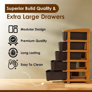 Cajonera de plástico de 5 niveles con aspecto de mimbre y ratán, organizador de cajones de plástico, organizador de cocina, organizador de almacenamiento para el hogar - Product Image 3