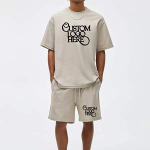 Men's Custom Logo Crew Neck T-Shirt And Shorts <b>Set</b> Solid Color Casual Summer Outfit <b>Knitted</b> Fabric OEM Service - Product Image 1