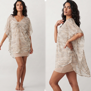 Vestido de playa transparente de camuflaje para mujer, ligero, de poliéster, con malla transparente - Product Image 1