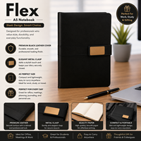 Libreta de Tapa Dura Premium Flex Executive A5, Encuadernación Cosida, Cierre Metálico, 192 Páginas, Papel Liso de 100 g/m², Negra, para Oficina y Estudio