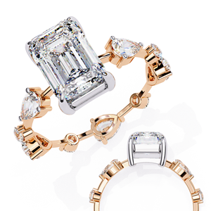 Anillo de Compromiso de Diamante Cultivado en Laboratorio con Corte Radiante Platino y Piedras Laterales en Forma de Pera, Chapado en Oro, Estilo Clásico de Lujo para Mujer - Product Image 3