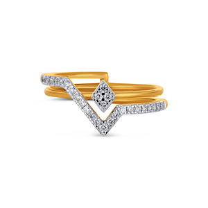 Delicado anillo geométrico de oro amarillo de 14 quilates, corte redondo de 0,25 quilates, banda simple en forma de V, joyería fina para mujer - Product Image 3