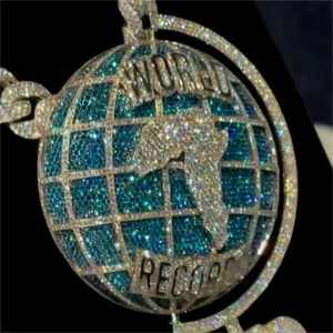 Collier pendentif globe des records mondiaux en or massif 14K, plaqué or rose, alliage de zinc, style hip-hop, unisexe, cadeau - Product Image 3